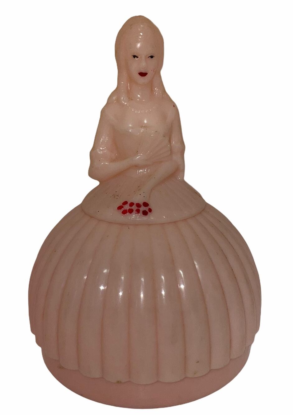 Vintage Pink Plastic Victorian Lady/Southern Belle 3 Piece Sewing Caddy Holder